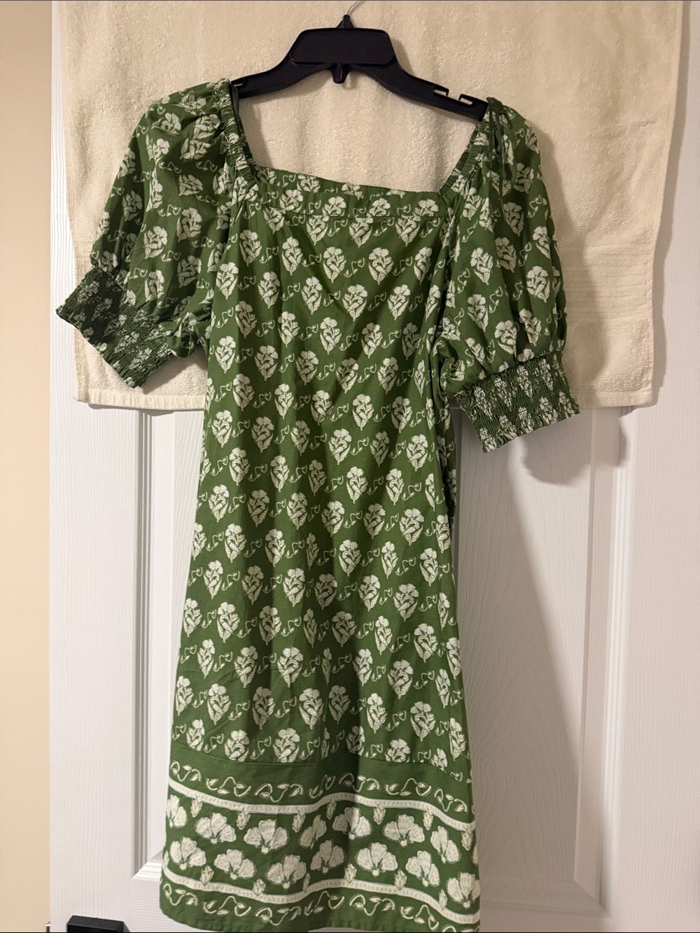 Green Floral Square-Neck Midi Dress